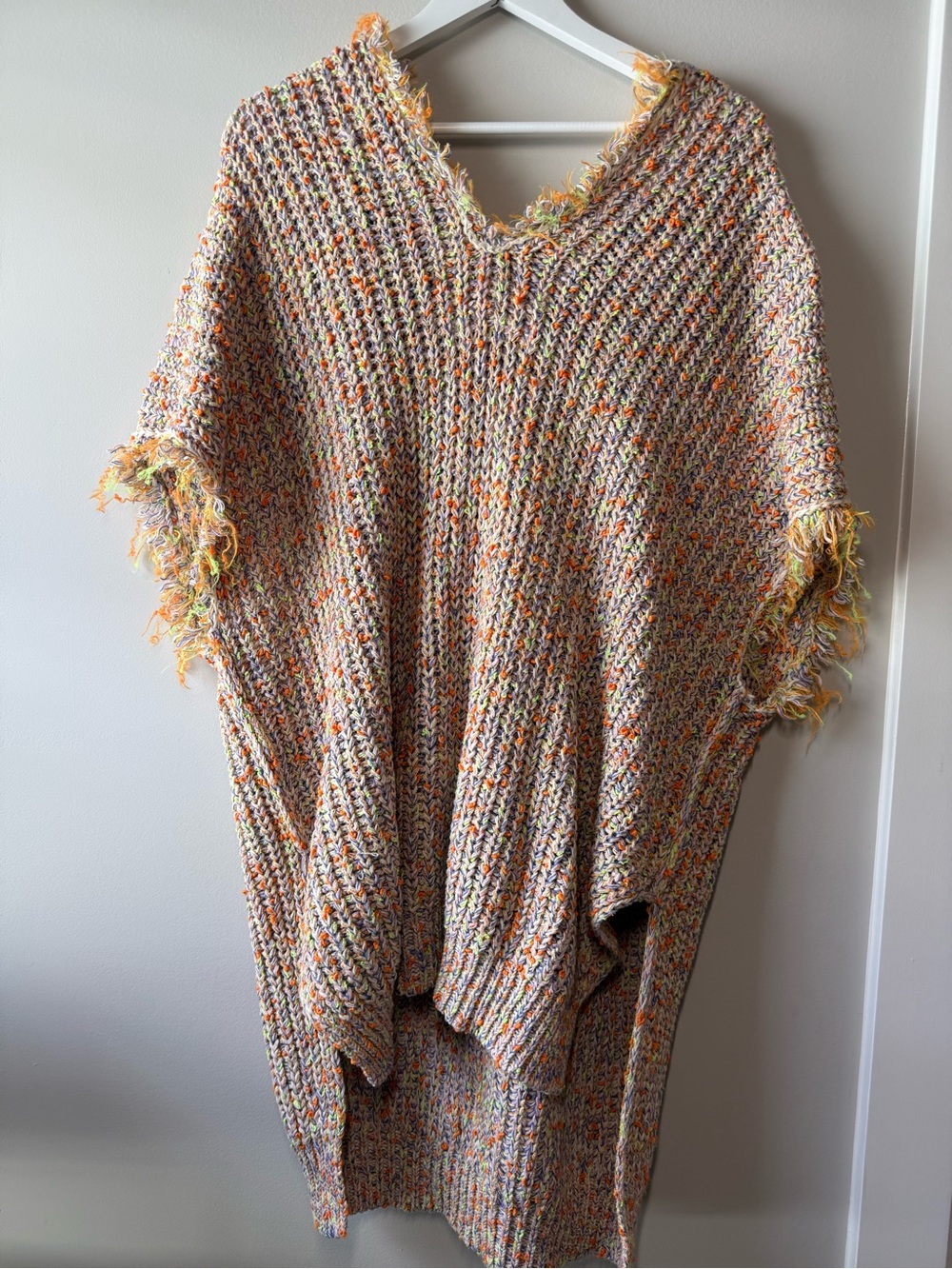 Free People Multicolor Confetti Knit Hooded Poncho Sweater Size Small